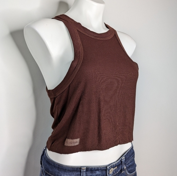 Set Active brown ribbed sleeveless cropped tank top XL - Picture 3 of 6